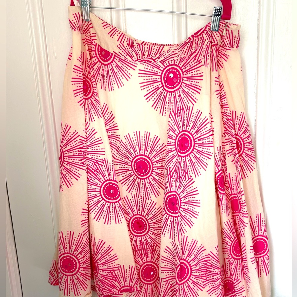 WD.NY Pink and White Floral Lined Cotton Gauze Circle Skirt NWOT - Picture 2 of 4
